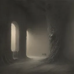 an interior by zdzislaw beksinski, immaculate scale, dystopian surrealism, concept art, digital art, dark atmosphere