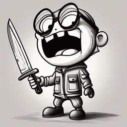 a drawing of a cartoon character holding a knife