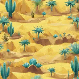 a icon of desert oasis with a origami style, creating a whimsical mood in a fantasy theme, featuring yellow color.