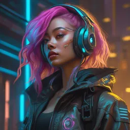 portrait painting of cyberpunk vivi from loona as a drone operator, ultra realistic, concept art, intricate details, eerie, highly detailed, photorealistic, octane render, 8 k, unreal engine. art by artgerm and greg rutkowski and magali villeneuve and alphonse mucha