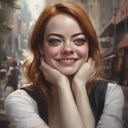 emma stone : left - half is sad emma stone, right - half is smiling emma stone, fine details, realistic shaded lighting poster by greg rutkowski, magali villeneuve, artgerm, jeremy lipkin and michael garmash and rob rey