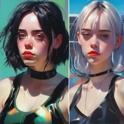 a beautiful billie eilish kat dennings alluring instagram model in elaborate latex tank top, by guweiz and wlop and ilya kuvshinov and artgerm and makoto shinkai and studio ghibli, symmetrical eyes, aesthetic, gorgeous, stunning, alluring, attractive, artstation, deviantart, pinterest, digital art
