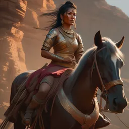 portrait painting of a nepali female warrior and riding a horse, ultra realistic, concept art, intricate details, eerie, highly detailed, photorealistic, octane render, 8 k, unreal engine. art by artgerm and greg rutkowski and alphonse mucha