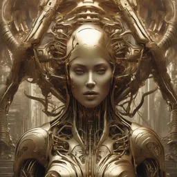 biomechanical goddess, doom, sf, intricate artwork masterpiece, ominous, matte painting movie poster, golden ratio, trending on cgsociety, intricate, epic, trending on artstation, by artgerm, h. r. giger and beksinski, highly detailed, vibrant, production cinematic character render, ultra high quality model
