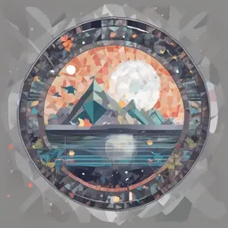 a icon of cosmic adventure with a mosaic style, creating a minimalist mood in a tropical theme, featuring gray color.