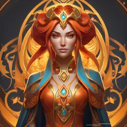 symmetry full body portrait of lina, dota 2, global illumination. intricate, elegant, highly detailed, digital painting, artstation, concept art, smooth, sharp focus, illustration, art by artgerm and greg rutkowski and alphonse mucha