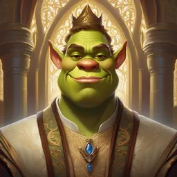 symmetry!! portrait of skinny shrek from shrek, fantasy, medieval wear, intricate, elegant, highly detailed, digital painting, artstation, concept art, smooth, sharp focus, illustration, art by artgerm and greg rutkowski and alphonse mucha