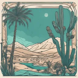 a icon of desert oasis with a hand-drawn style, creating a mysterious mood in a tropical theme, featuring teal color.