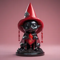a sculpture of cute wizard black red 3 d by jeff koons ray tracing, octane redner brilliantly coloured, trending on artstation, unreal engine, hdr, polished