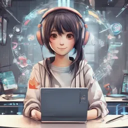 Anime Character Avatar with a Realistic style, creating a Whimsical mood in a Technology theme.
