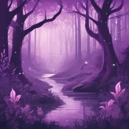 a icon of magical forest with a illustrated style, creating a serene mood in a mystical theme, featuring purple color.