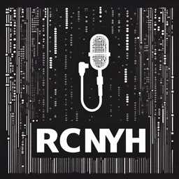 Develop a logo for a tech podcast that combines a microphone icon, binary code, and dynamic typography to represent communication and information.