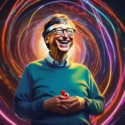 bill gates laughing in apple costume, digital illustration by ruan jia on artstation, outlined by whirling illuminated neon lines and fine lines swirling in circles by jesper ejsing and rhads and makoto and shinkai and lois van baarle, digital art, trending on artstation - h 8 3 2