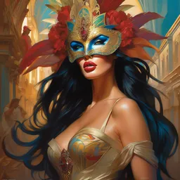 megan fox wearing venetian carnival masks by artgerm, greg rutkowski, alphonse mucha