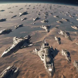 hundreds of passenger spaceships in formation migrating in outer space, dutch angle from space view, concept art, high detail, intimidating, epic scale ultrawide angle, stunning, epic, great migration, cinematic, Artstation trending, octane render, hyperrealistic, Cryengine 8k UHD