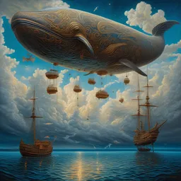 sky whales, oil on canvas, intricate, portrait, 8k highly professionally detailed, HDR, CGsociety, illustration painting by Mandy Jurgens and Małgorzata Kmiec and Dang My Linh and Lulu Chen and Alexis Franklin and Filip Hodas and Pascal Blanché and Bastien Lecouffe Deharme, detailed intricate ink illustration, heavenly atmosphere, detailed illustration, hd, 4k, digital art, overdetailed art, concept art, complementing colors, trending on artstation, Cgstudio, the most beautiful image ever created, dramati