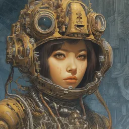 japanese sci fi horror girl with big eyes, character portrait, portrait, close up, concept art, intricate details, highly detailed, vintage sci - fi poster, in the style of chris foss, rodger dean, moebius, michael whelan, and gustave dore