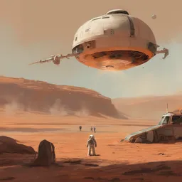 illustration of spaceship landing on mars by coby whitmore trending on artstation digital art