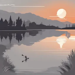 a icon of sunset on the lake with a minimalistic style, creating a playful mood in a sports theme, featuring gray color.