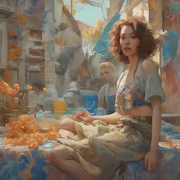beautiful painting of summer chill day, by Kenne Gregoire, James Jean, Tran Nguyen, WLOP, Jakub Rebelka. trending on Artstation, 8k, masterpiece, chill summer, graffiti paint, fine detail, full of color, intricate detail, golden ratio illustration