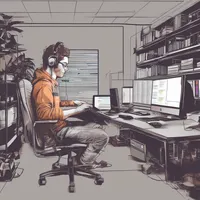 A programmer coding in a high-tech office