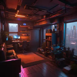cyberpunk apartment interior overview mapa design, Moebius, Greg Rutkowski, Zabrocki, Karlkka, Jayison Devadas, Phuoc Quan, trending on Artstation, 8K, ultra wide angle, pincushion lens effect.