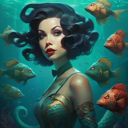 lofi underwater bioshock naga portrait, Pixar style, by Tristan Eaton Stanley Artgerm and Tom Bagshaw.