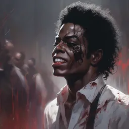 highly detailed portrait of black michael jackson as a angry zombie, gaping wounds, horror bloody, stage in a small club in the background, fine art, award winning, intricate, elegant, sharp focus, cinematic lighting, highly detailed, digital painting, 8 k concept art, art by guweiz and z. w. gu, masterpiece, trending on artstation, 8 k