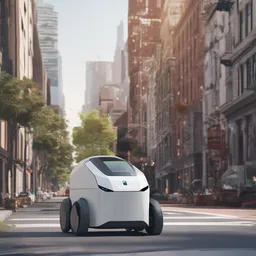 An autonomous delivery robot navigating city streets