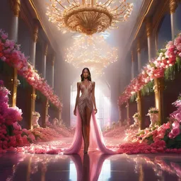 victoria secret runway show, light, shadows, reflections, flowers, epic composition, intricate, elegant, volumetric lighting, digital painting, highly detailed, artstation, sharp focus, illustration, concept art, ruan jia, steve mccurry, artgerm and mina petrovic and timothy kong and marina federovna