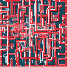 a icon of ancient labyrinth with a flat style, creating a energetic mood in a cyber theme, featuring red color.
