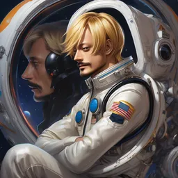 sanji in a astronaut suit and sanji, black tuxedo, intricate, sanji, highly detailed, digital painting, artstation, concept art, smooth, sharp focus, illustration, sanji, unreal engine 5, 8 k, art by artgerm and greg rutkowski and alphonse mucha