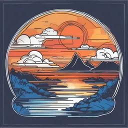 a icon of vivid sunset with a hand-drawn style, creating a vibrant mood in a modern theme, featuring blue color.