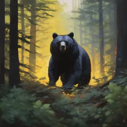 dark scene of a bear, surrounded by glowing eyes in the forest, realistic shaded lighting poster by ilya kuvshinov katsuhiro otomo, magali villeneuve, artgerm, jeremy lipkin and michael garmash and rob rey