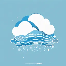 Create a logo for a cloud computing service that offers seamless data storage solutions. Incorporate cloud icons with data waves to convey accessibility and connectivity. Opt for a calming color scheme of light blue and white on a transparent background.