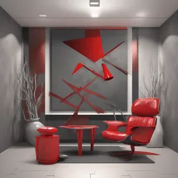 a icon of modern art studio with a metallic style, creating a mysterious mood in a natural theme, featuring red color.