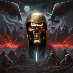 ( a death metal album cover ) ( ( of donald trump ) with laser eyes ) ( trending on artstation )