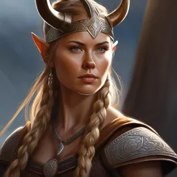 portrait of a viking, female,, epic fantasy, detailed, intricate, digital painting, concept art, realistic, smooth, focus, rim light
