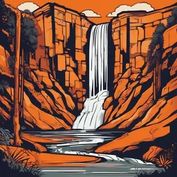 a icon of enchanted waterfall with a pop-art style, creating a elegant mood in a sports theme, featuring orange color.