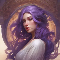 Background Purple hair, intricate, elegant, highly detailed, digital painting, artstation, concept art, smooth, sharp focus, illustration, art by artgerm and greg rutkowski and alphonse mucha