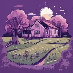a icon of countryside farmhouse with a hand-drawn style, creating a energetic mood in a space theme, featuring purple color.