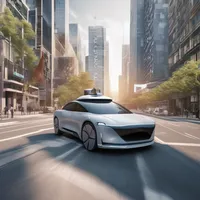 An autonomous car navigating city streets