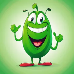 a green cartoon character with a big smile