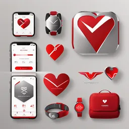 Create a logo for a tech-inspired fitness brand that blends technology with workouts. Incorporate fitness tracker icons with digital heart rate patterns to represent progress and health. Opt for a color palette of energetic red and high-tech silver for motivation.