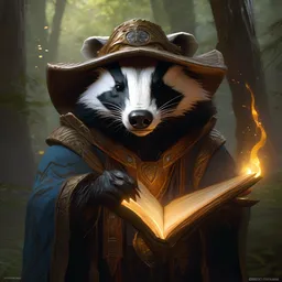 Badger druid, spell, magic the gathering artwork, D&D, fantasy, cinematic lighting, centered, symmetrical, highly detailed, digital painting, artstation, concept art, smooth, sharp focus, illustration, volumetric lighting, epic Composition, 8k, art by Akihiko Yoshida and Greg Rutkowski and Craig Mullins, oil painting, cgsociety
