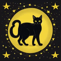 a drawing of a black cat with a yellow star