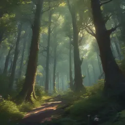 a forest, detailed oil painting, cinematic angle, hyperrealistic, breathtaking, volumetric lighting, Studio Ghibli, Jessica Rossier, digital art, octane render, epic composition, trending on artstation, masterpiece
