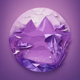 a icon of underwater paradise with a origami style, creating a serene mood in a modern theme, featuring purple color.