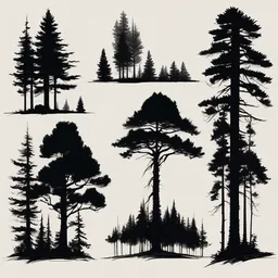 elaborate concept art sketches of spruce trees in a silhouette side view, trending on artstation in a semi stylized ghibli look, high quality detailed, award winning