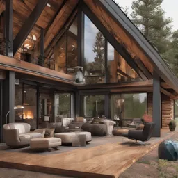 Rustic Cabin with a modern style, creating a elegant mood in a luxurious theme, featuring vibrant color.